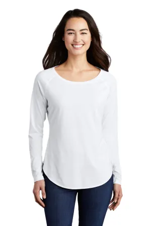 Sport-Tek Womens Moisture Wicking Long Sleeve Scoop Neck T-Shirt - White - Closeout Clothing Sport-Tek