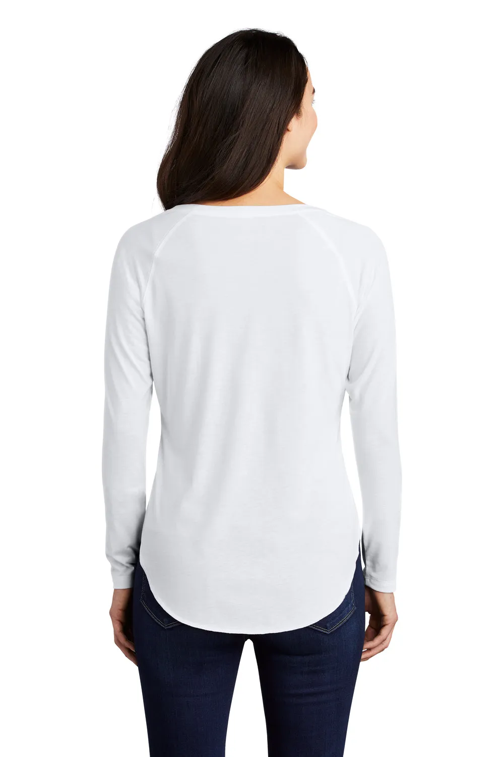 Sport-Tek Womens Moisture Wicking Long Sleeve Scoop Neck T-Shirt - White - Closeout Clothing Sport-Tek