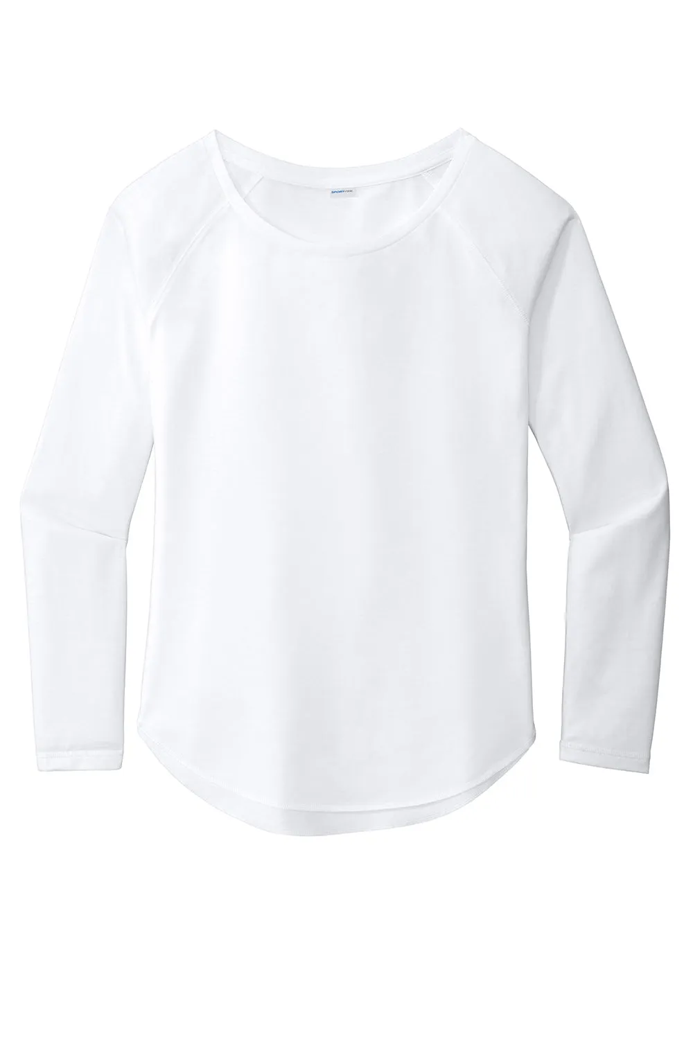 Sport-Tek Womens Moisture Wicking Long Sleeve Scoop Neck T-Shirt - White - Closeout Clothing Sport-Tek