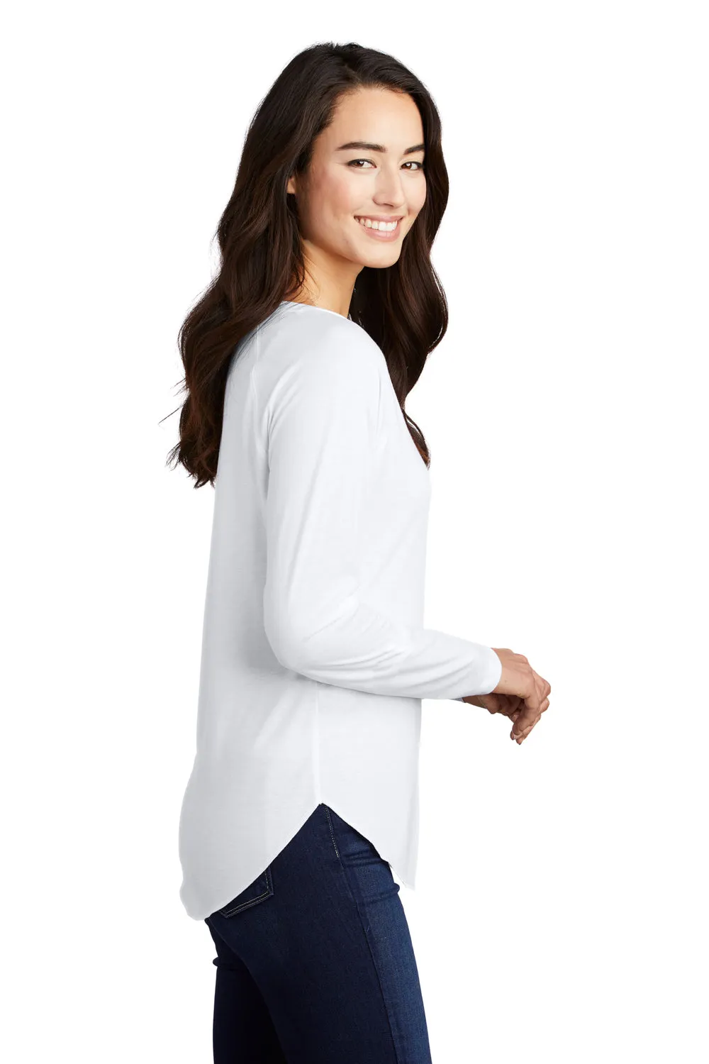 Sport-Tek Womens Moisture Wicking Long Sleeve Scoop Neck T-Shirt - White - Closeout Clothing Sport-Tek