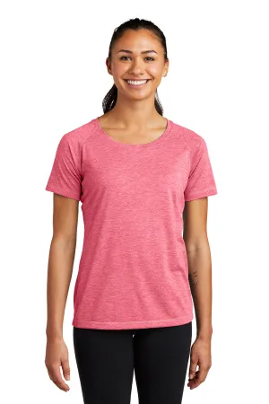 Sport-Tek Womens Moisture Wicking Short Sleeve Scoop Neck T-Shirt - Heather Raspberry Pink - Closeout Clothing Sport-Tek