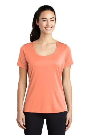 Sport-Tek Womens Moisture Wicking Short Sleeve Scoop Neck T-Shirt - Soft Coral Orange - Closeout Clothing Sport-Tek