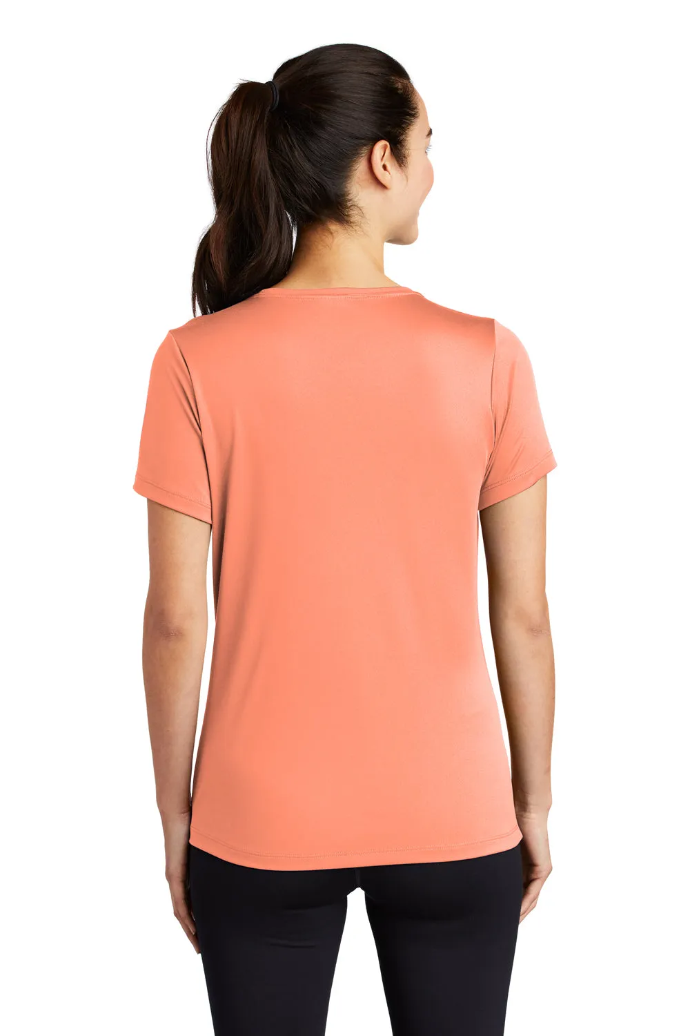 Sport-Tek Womens Moisture Wicking Short Sleeve Scoop Neck T-Shirt - Soft Coral Orange - Closeout Clothing Sport-Tek