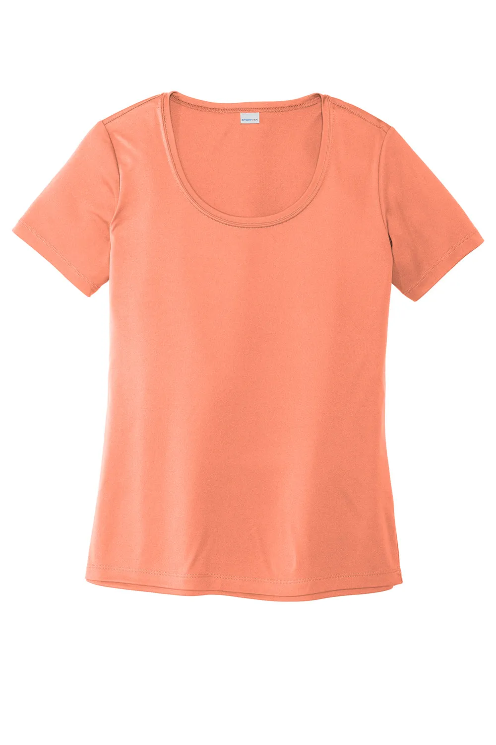 Sport-Tek Womens Moisture Wicking Short Sleeve Scoop Neck T-Shirt - Soft Coral Orange - Closeout Clothing Sport-Tek