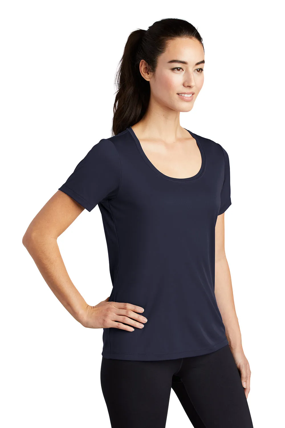 Sport-Tek Womens Moisture Wicking Short Sleeve Scoop Neck T-Shirt - True Navy Blue - Closeout Clothing Sport-Tek