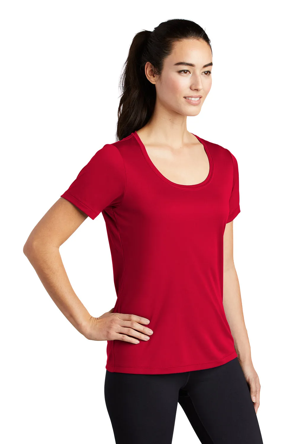 Sport-Tek Womens Moisture Wicking Short Sleeve Scoop Neck T-Shirt - True Red - Closeout Clothing Sport-Tek
