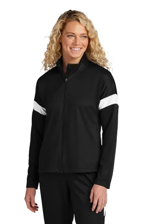 Sport-Tek Womens Moisture Wicking Travel Full Zip Jacket - Black/White