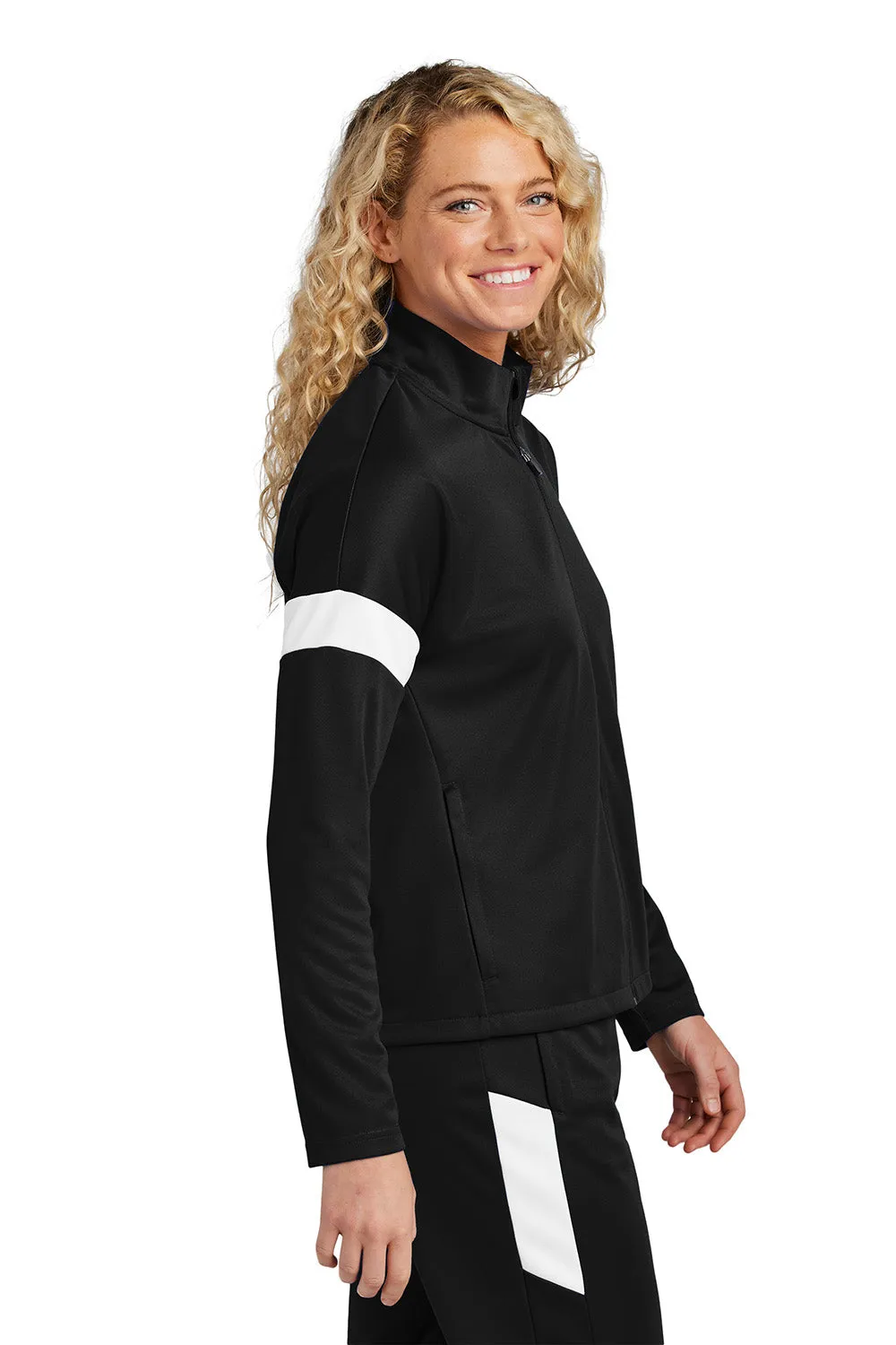Sport-Tek Womens Moisture Wicking Travel Full Zip Jacket - Black/White