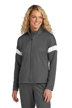 Sport-Tek Womens Moisture Wicking Travel Full Zip Jacket - Iron Grey/White