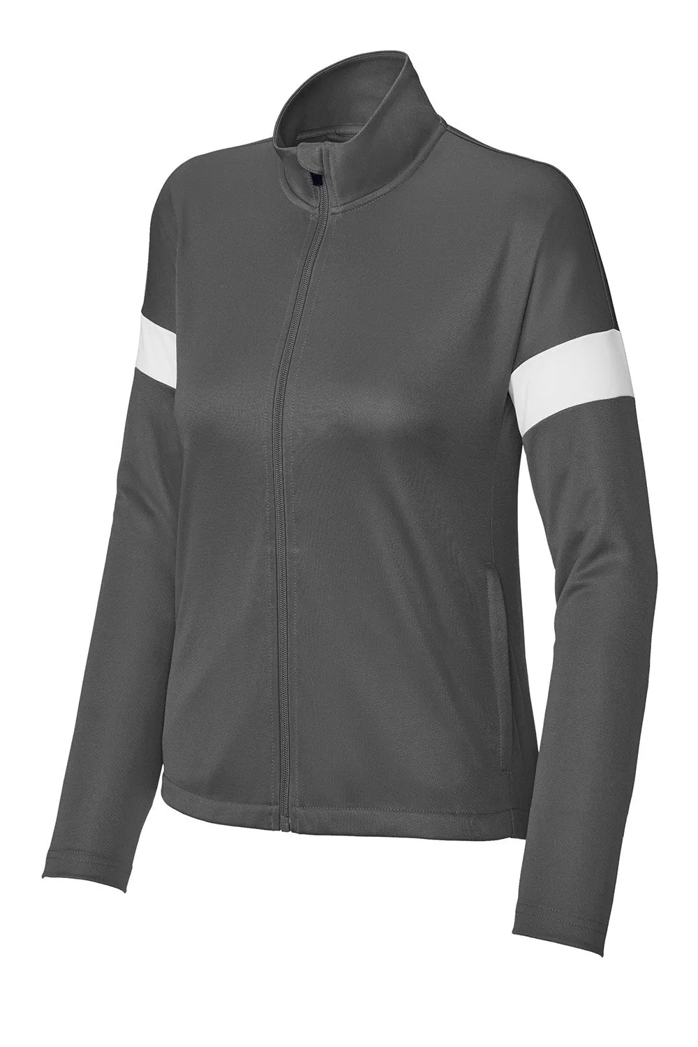 Sport-Tek Womens Moisture Wicking Travel Full Zip Jacket - Iron Grey/White