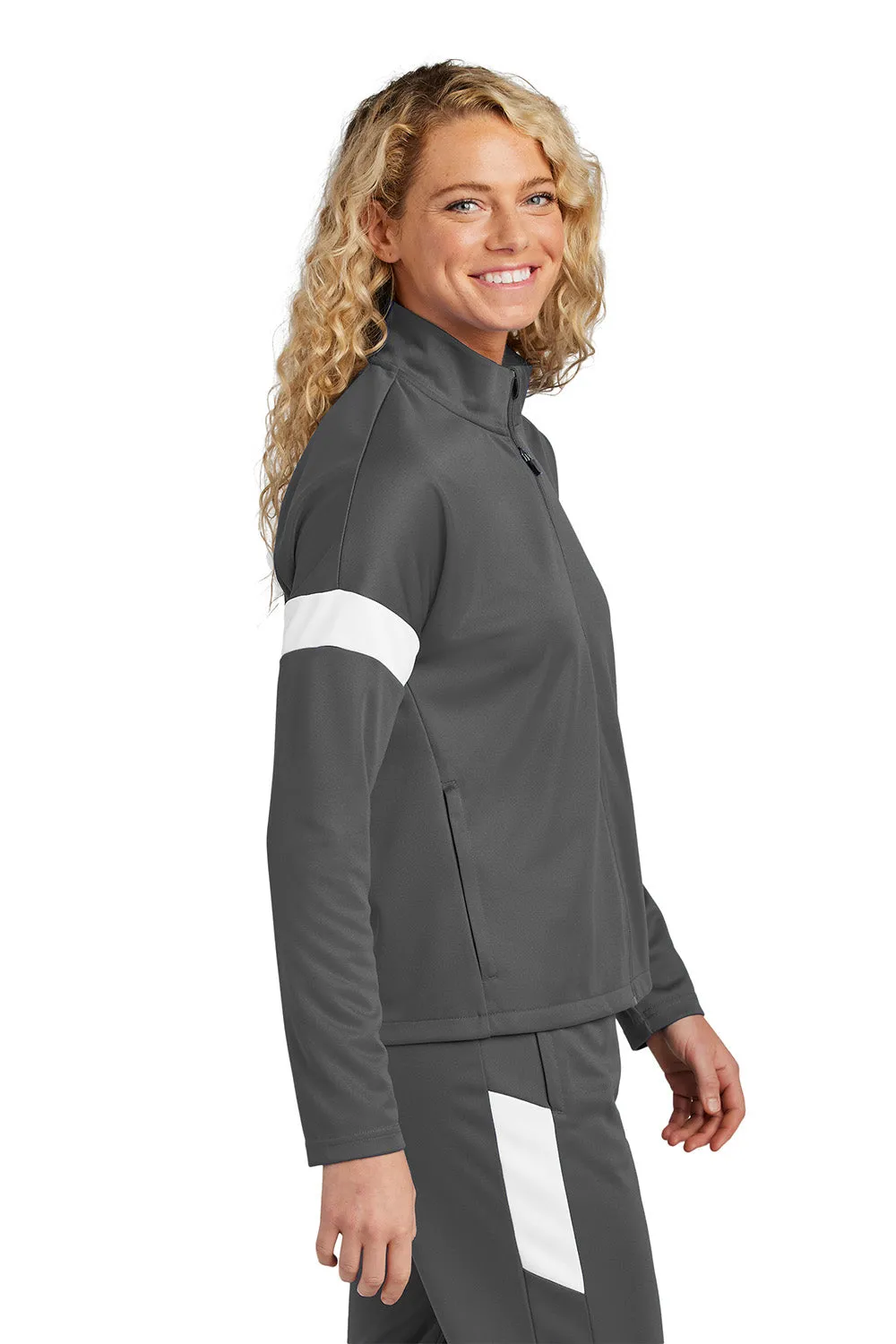 Sport-Tek Womens Moisture Wicking Travel Full Zip Jacket - Iron Grey/White