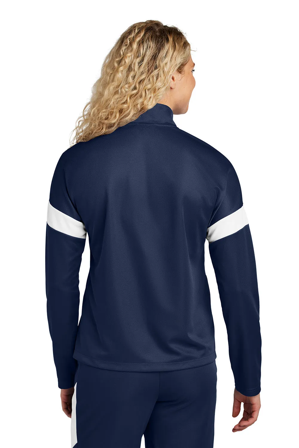Sport-Tek Womens Moisture Wicking Travel Full Zip Jacket - True Navy Blue/White