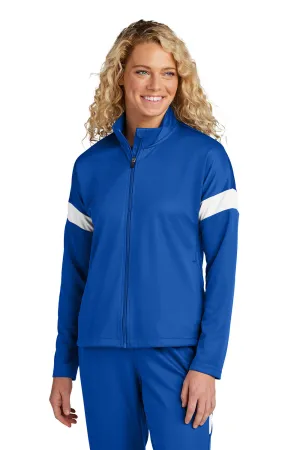 Sport-Tek Womens Moisture Wicking Travel Full Zip Jacket - True Royal Blue/White