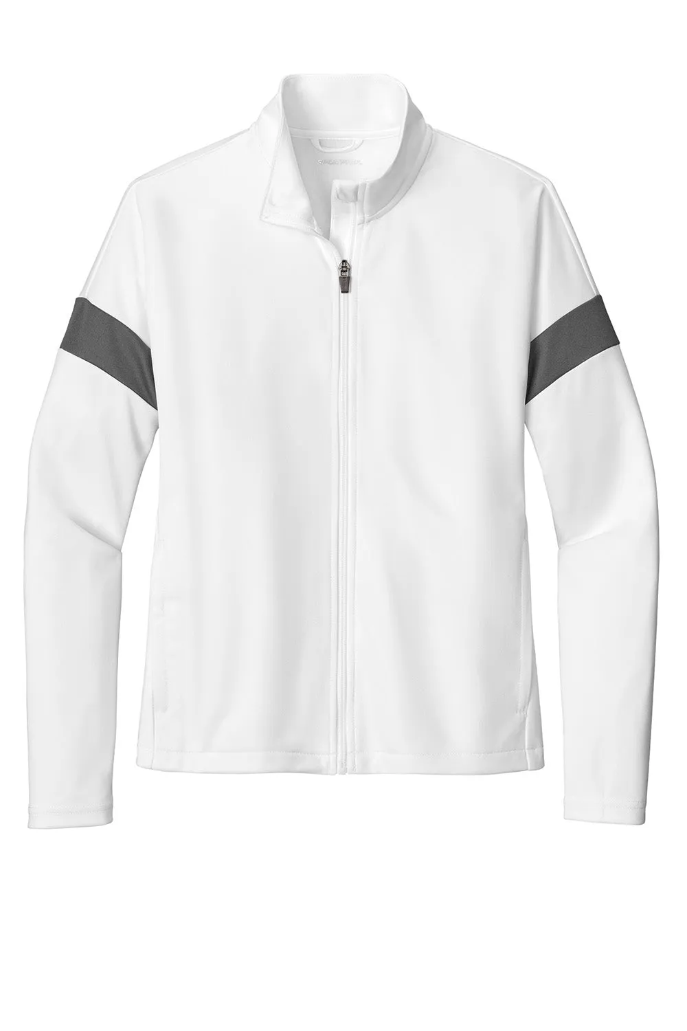 Sport-Tek Womens Moisture Wicking Travel Full Zip Jacket - White/Iron Grey