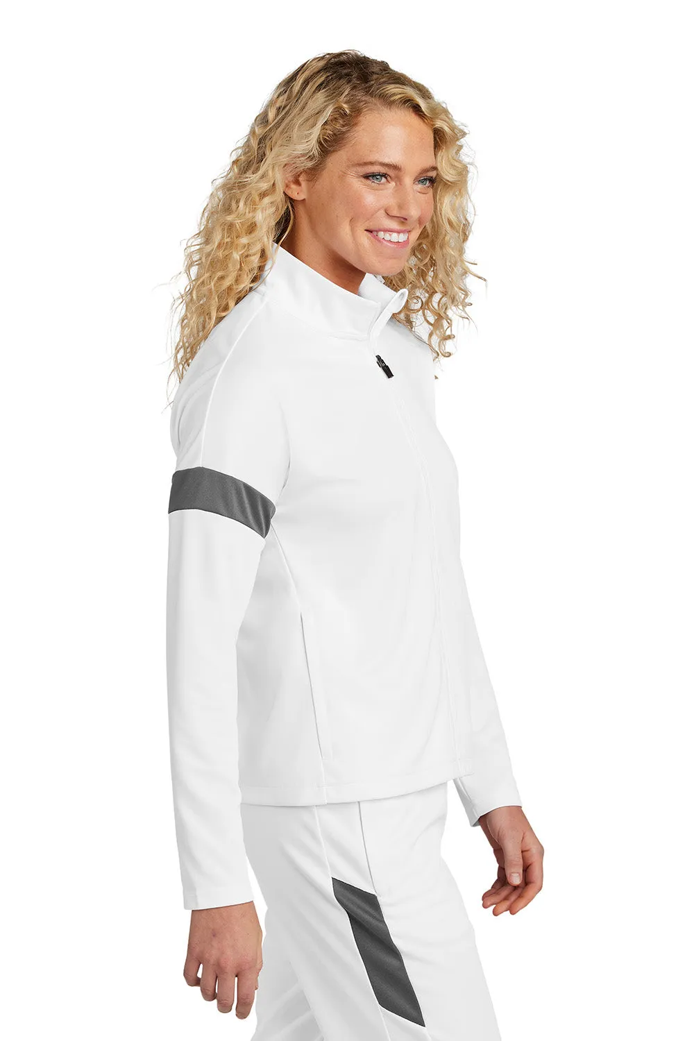 Sport-Tek Womens Moisture Wicking Travel Full Zip Jacket - White/Iron Grey