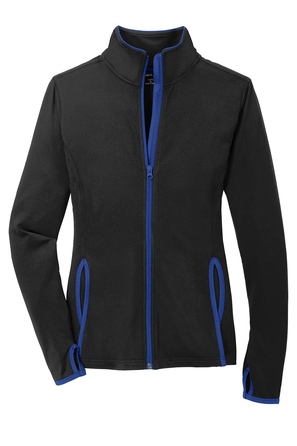 Sport-Tek Womens Sport-Wick Moisture Wicking Full Zip Jacket - Black/True Royal Blue