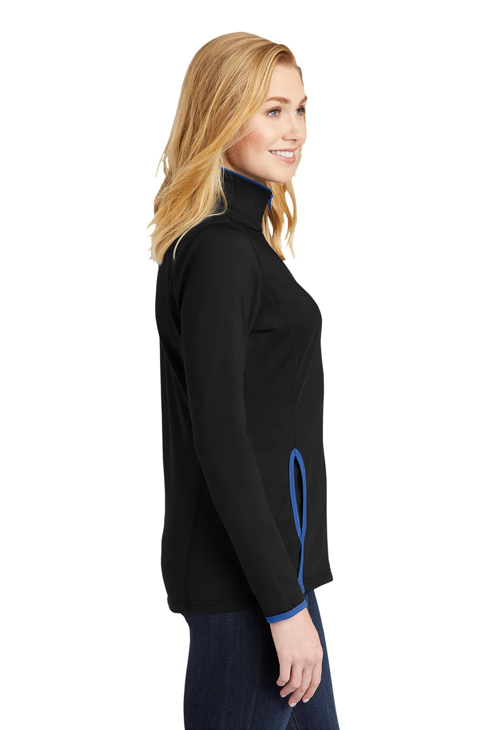 Sport-Tek Womens Sport-Wick Moisture Wicking Full Zip Jacket - Black/True Royal Blue