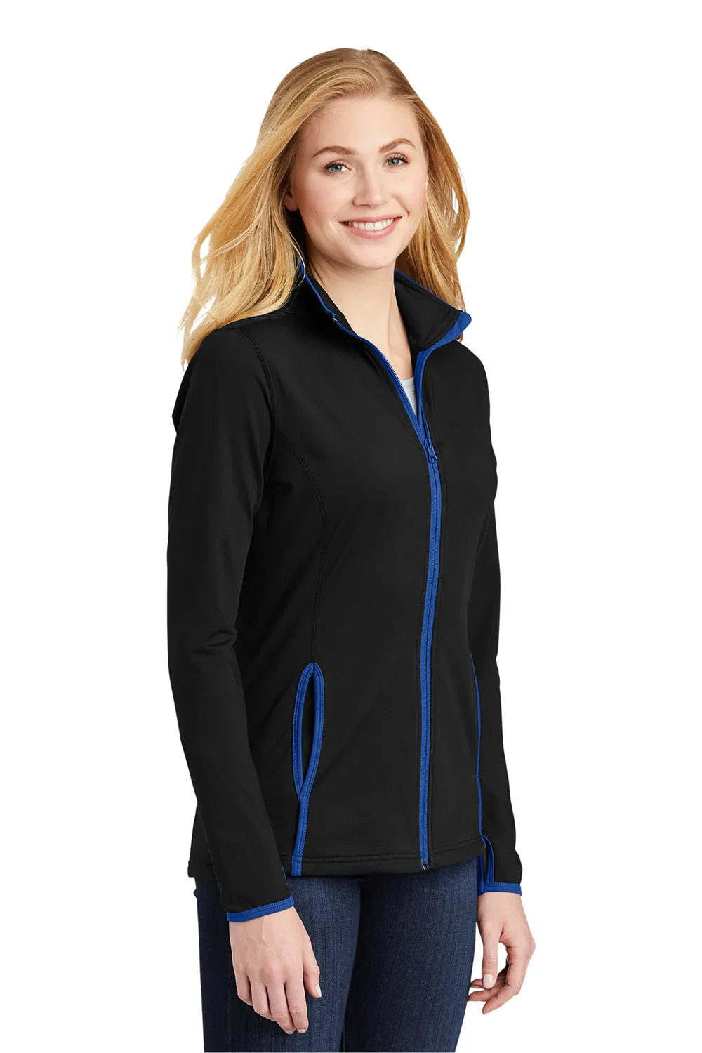 Sport-Tek Womens Sport-Wick Moisture Wicking Full Zip Jacket - Black/True Royal Blue