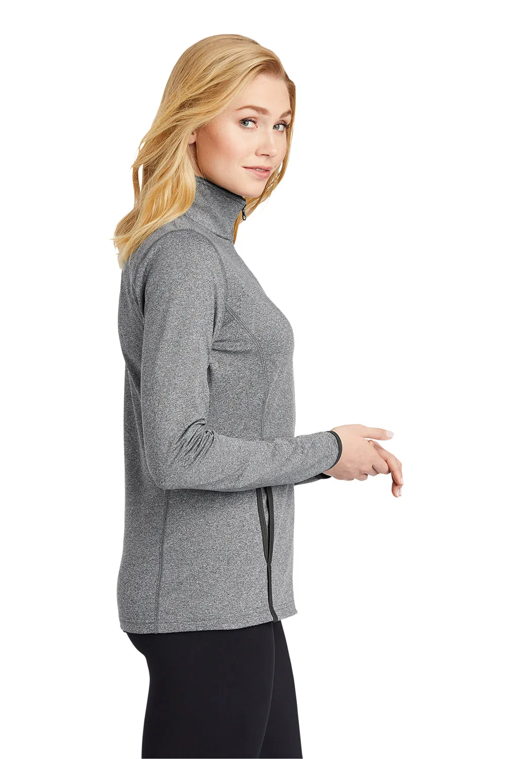 Sport-Tek Womens Sport-Wick Moisture Wicking Full Zip Jacket - Heather Charcoal Grey/Charcoal Grey