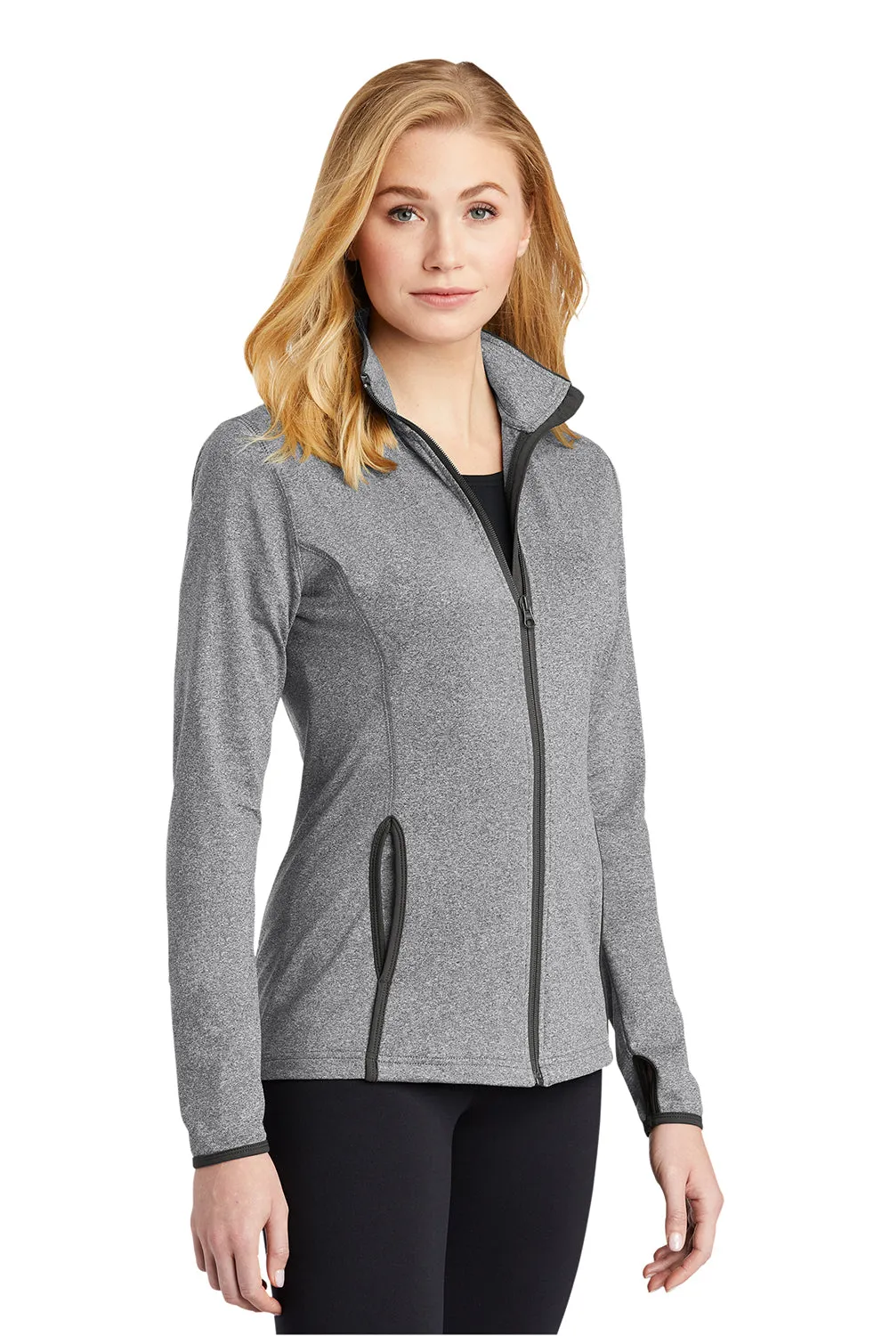 Sport-Tek Womens Sport-Wick Moisture Wicking Full Zip Jacket - Heather Charcoal Grey/Charcoal Grey