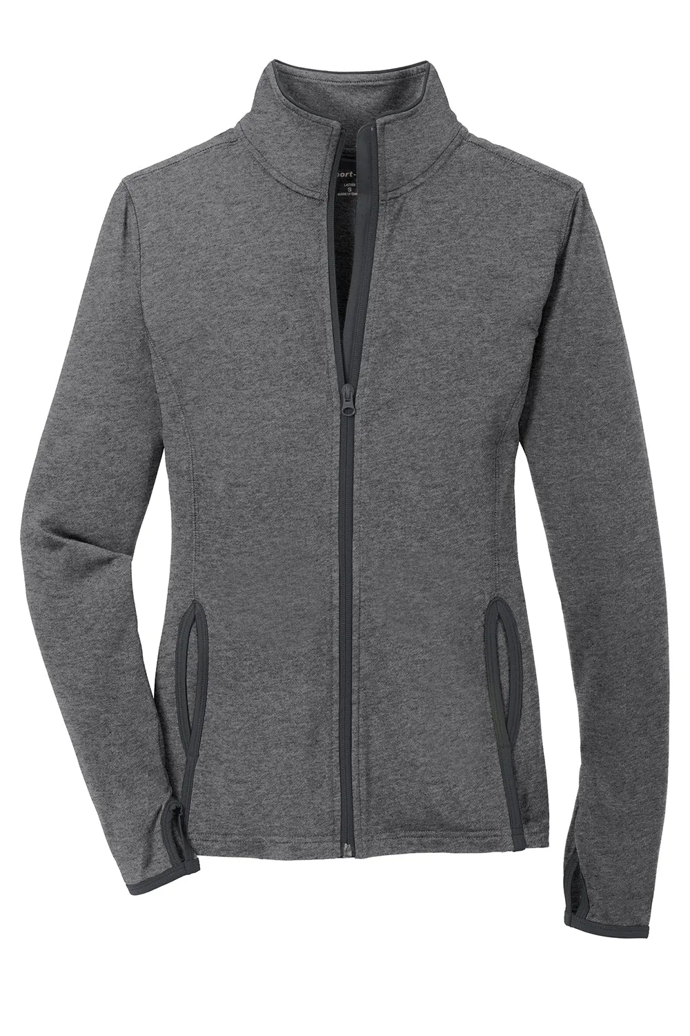 Sport-Tek Womens Sport-Wick Moisture Wicking Full Zip Jacket - Heather Charcoal Grey/Charcoal Grey