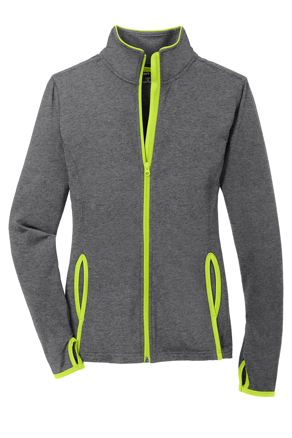 Sport-Tek Womens Sport-Wick Moisture Wicking Full Zip Jacket - Heather Charcoal Grey/Charge Green