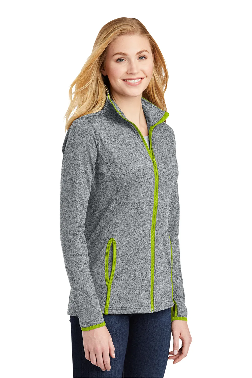 Sport-Tek Womens Sport-Wick Moisture Wicking Full Zip Jacket - Heather Charcoal Grey/Charge Green
