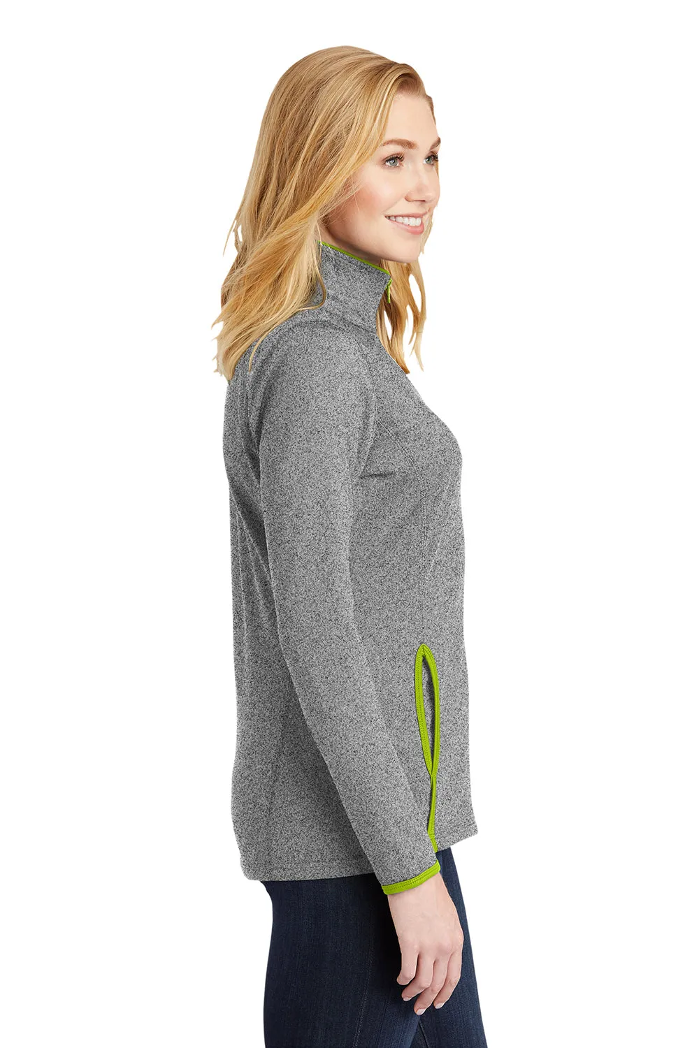 Sport-Tek Womens Sport-Wick Moisture Wicking Full Zip Jacket - Heather Charcoal Grey/Charge Green