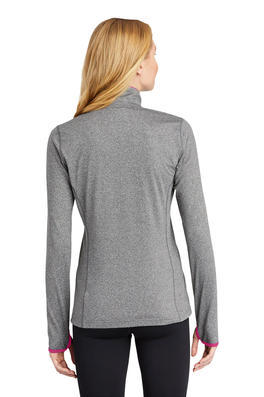 Sport-Tek Womens Sport-Wick Moisture Wicking Full Zip Jacket - Heather Charcoal Grey/Pink Rush
