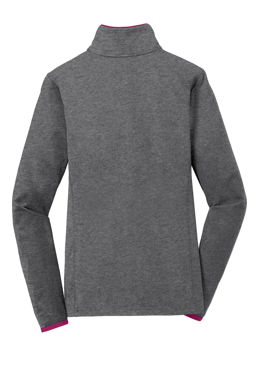 Sport-Tek Womens Sport-Wick Moisture Wicking Full Zip Jacket - Heather Charcoal Grey/Pink Rush