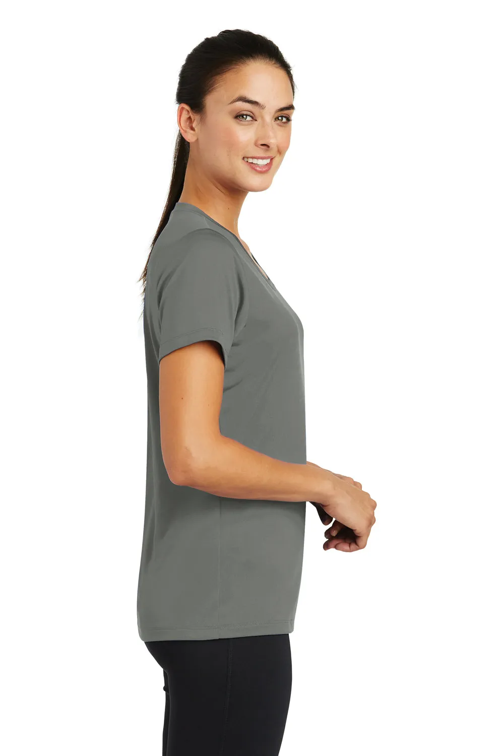 Sport-Tek Womens Tough Moisture Wicking Short Sleeve Crewneck T-Shirt - Dark Smoke Grey - Closeout Clothing Sport-Tek