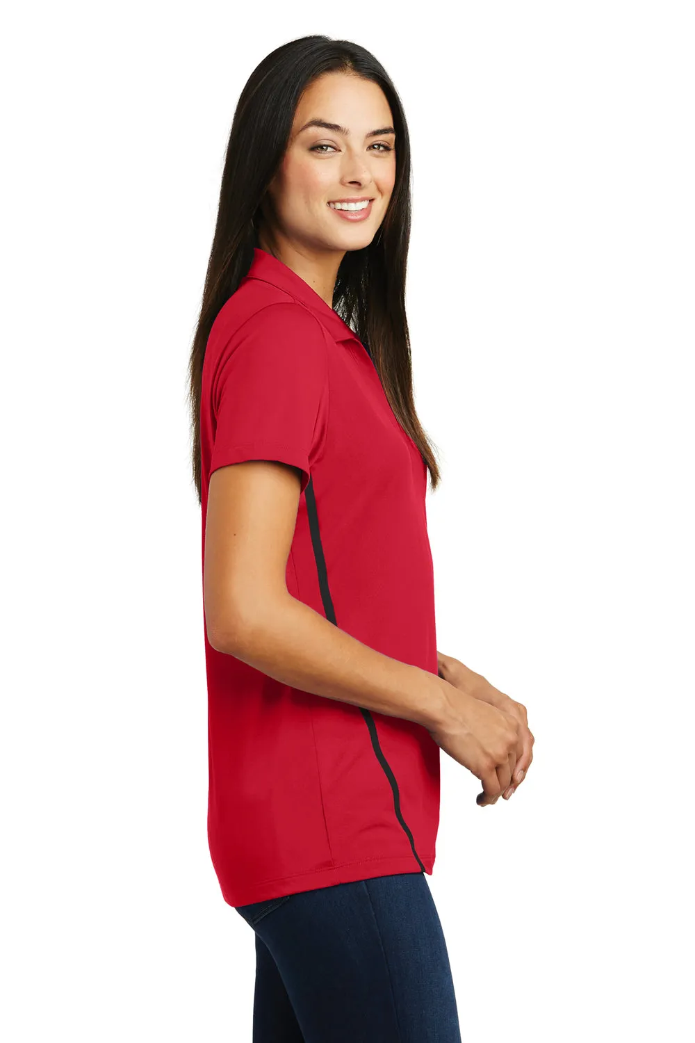 Sport-Tek Womens Tough Moisture Wicking Short Sleeve Polo Shirt - Deep Red/Black - Closeout Clothing Sport-Tek