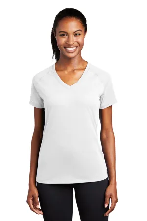 Sport-Tek Womens Ultimate Performance Moisture Wicking Short Sleeve V-Neck T-Shirt - White Clothing Sport-Tek