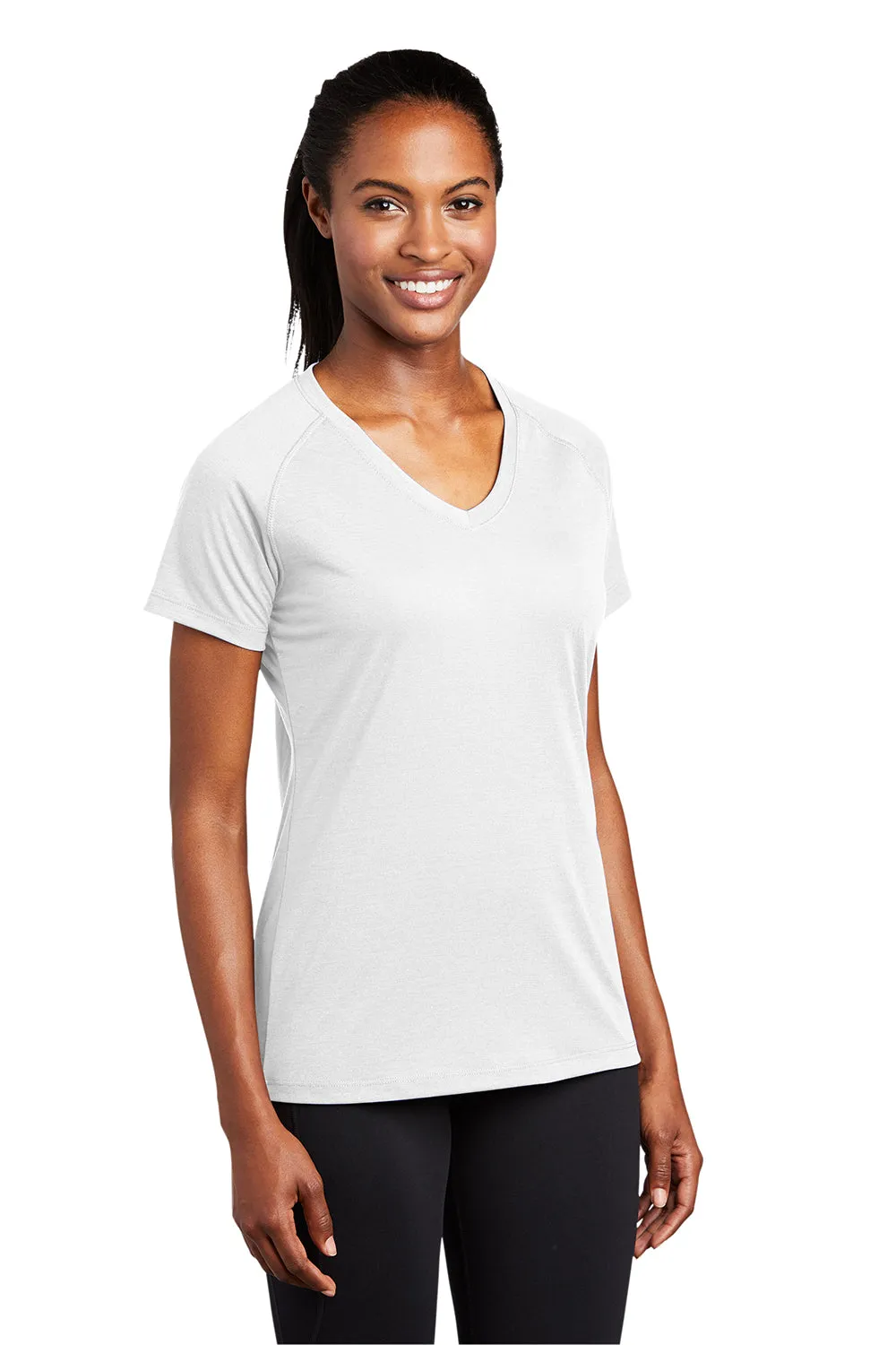 Sport-Tek Womens Ultimate Performance Moisture Wicking Short Sleeve V-Neck T-Shirt - White Clothing Sport-Tek