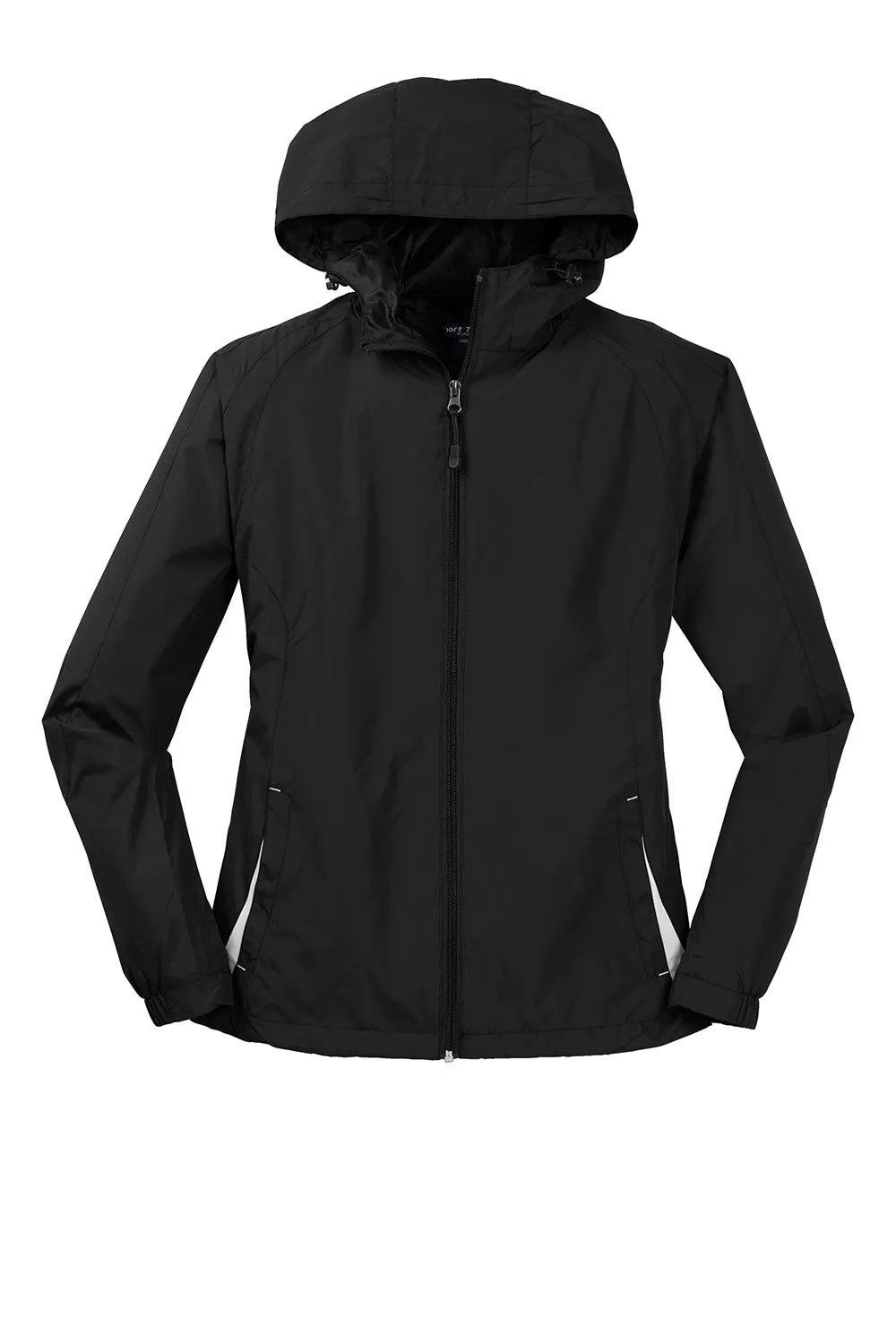 Sport-Tek Womens Water Resistant Full Zip Hooded Jacket - Black/White
