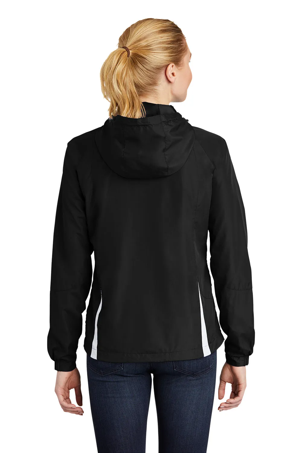 Sport-Tek Womens Water Resistant Full Zip Hooded Jacket - Black/White
