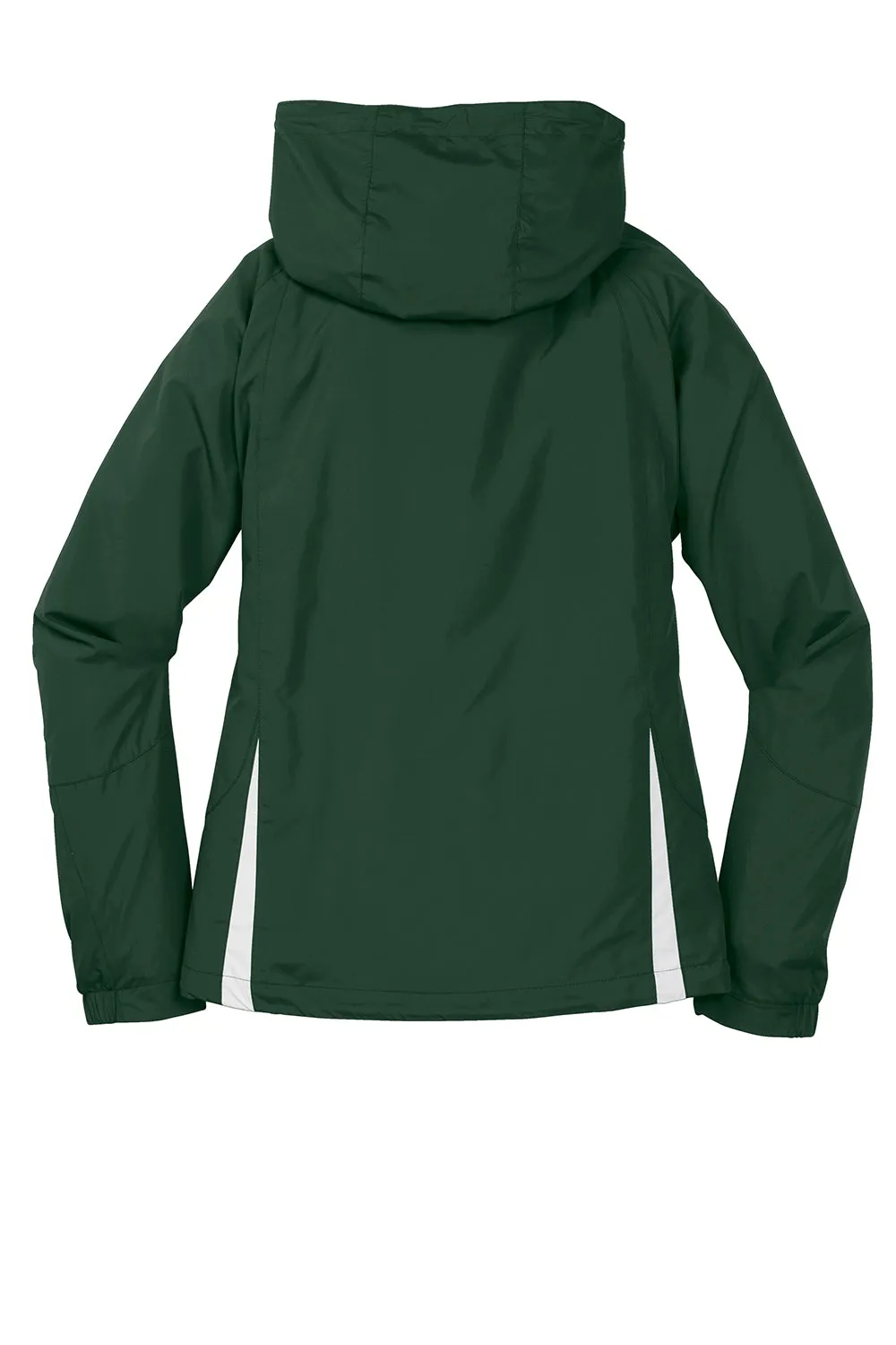 Sport-Tek Womens Water Resistant Full Zip Hooded Jacket - Forest Green/White