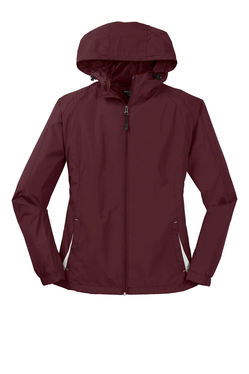 Sport-Tek Womens Water Resistant Full Zip Hooded Jacket - Maroon/White