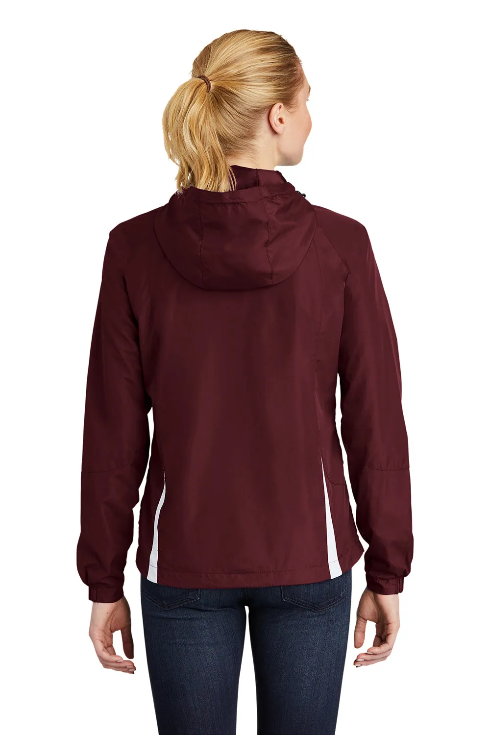 Sport-Tek Womens Water Resistant Full Zip Hooded Jacket - Maroon/White