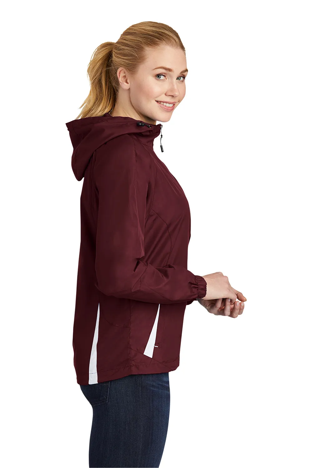 Sport-Tek Womens Water Resistant Full Zip Hooded Jacket - Maroon/White