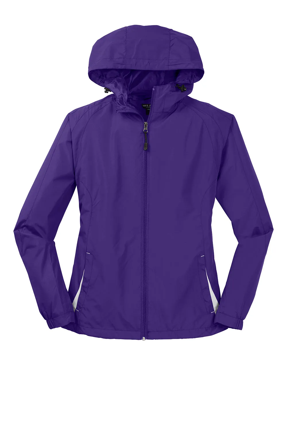 Sport-Tek Womens Water Resistant Full Zip Hooded Jacket - Purple/White - Closeout