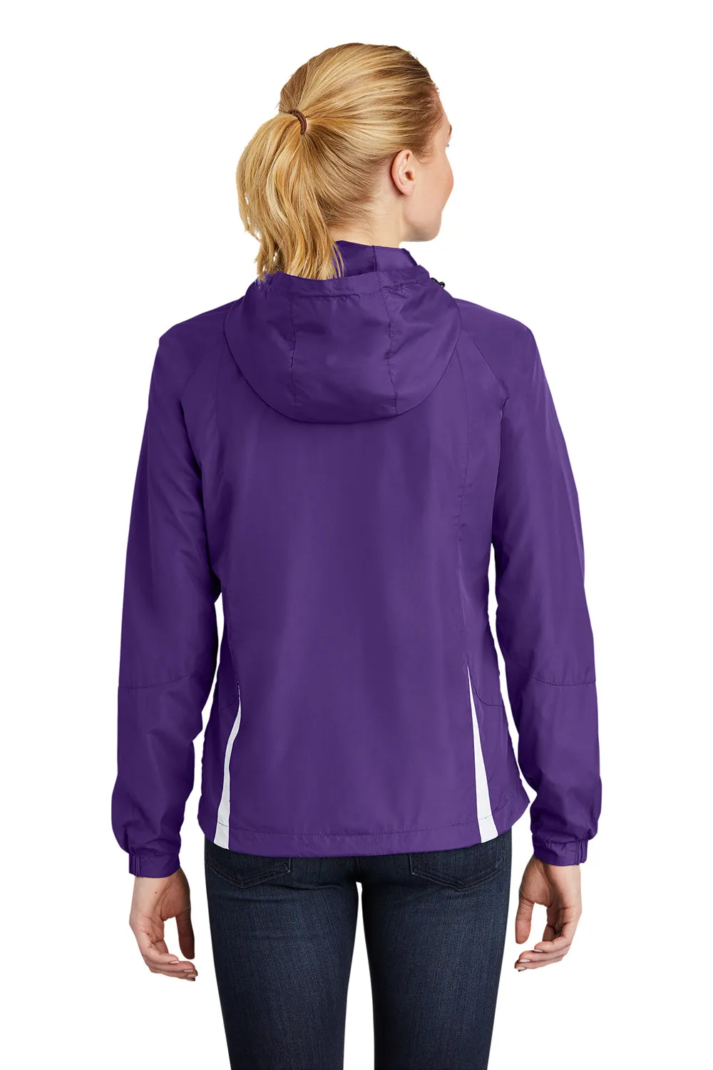 Sport-Tek Womens Water Resistant Full Zip Hooded Jacket - Purple/White - Closeout