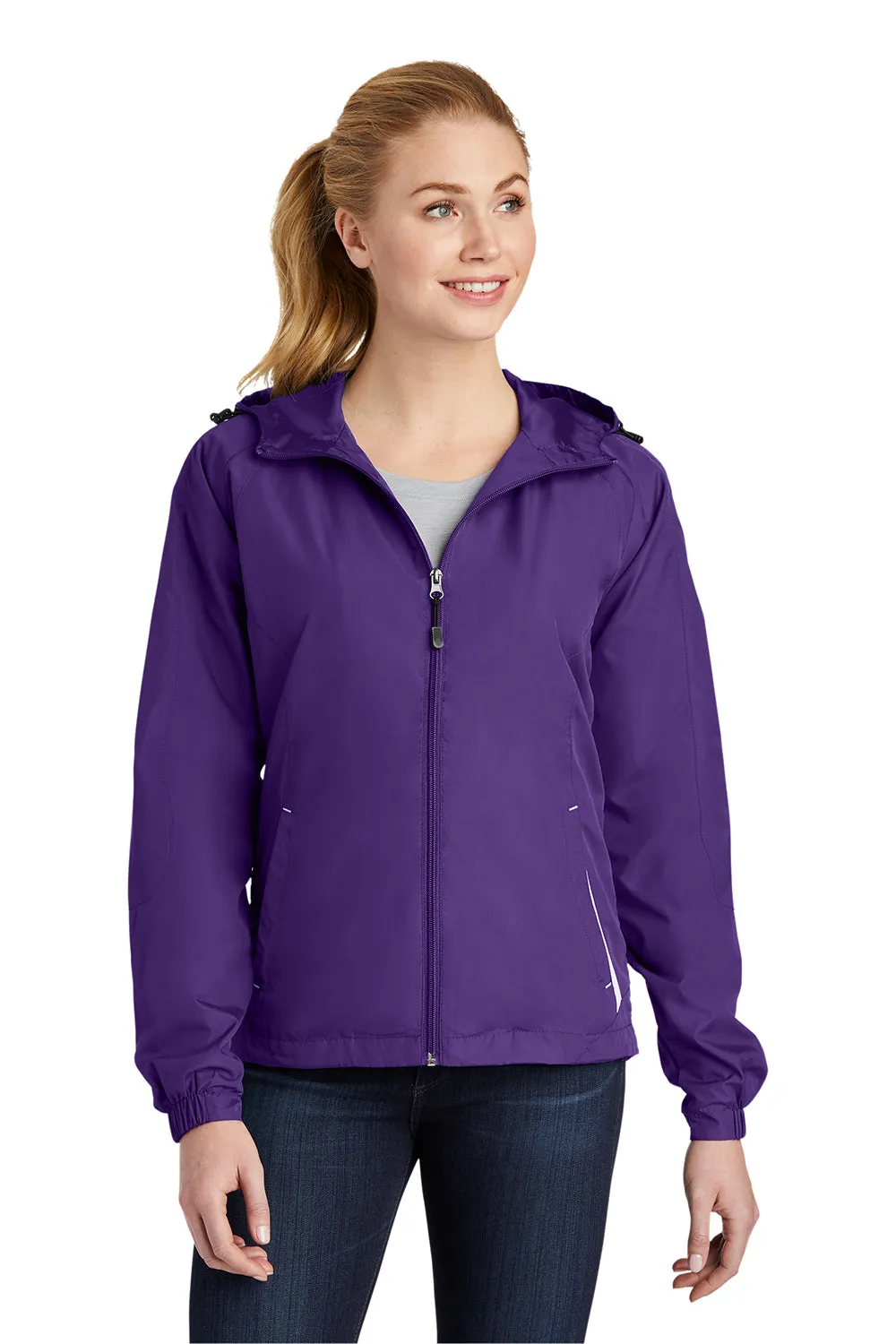 Sport-Tek Womens Water Resistant Full Zip Hooded Jacket - Purple/White - Closeout