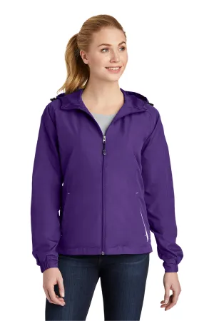 Sport-Tek Womens Water Resistant Full Zip Hooded Jacket - Purple/White - Closeout