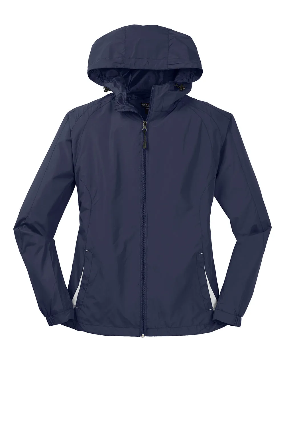Sport-Tek Womens Water Resistant Full Zip Hooded Jacket - True Navy Blue/White