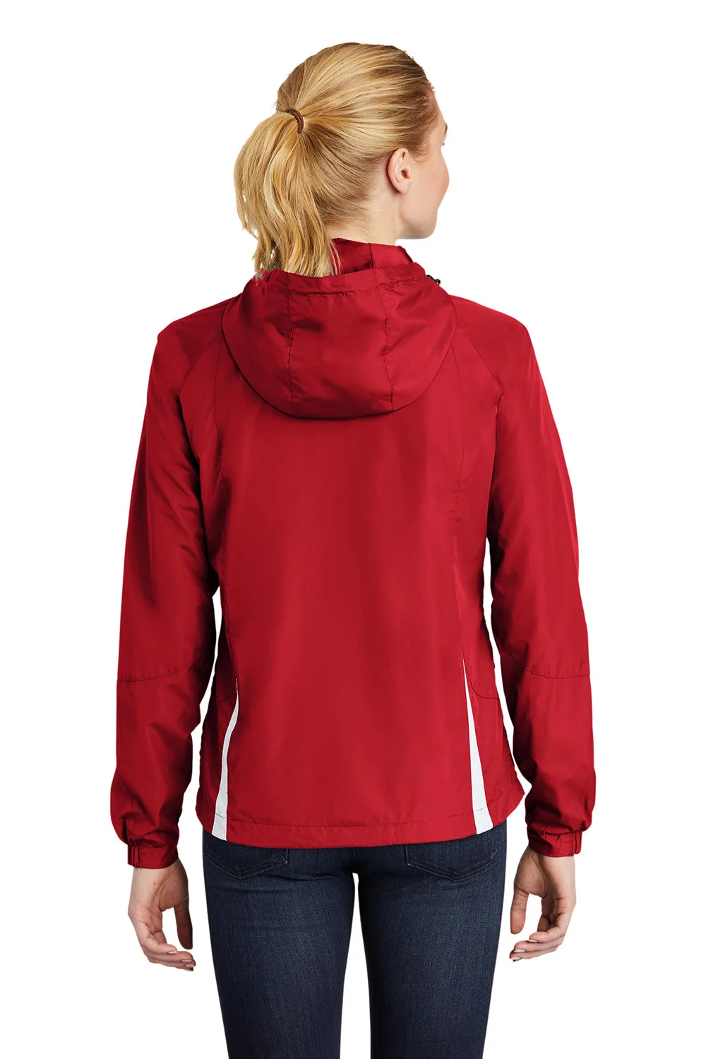 Sport-Tek Womens Water Resistant Full Zip Hooded Jacket - True Red/White