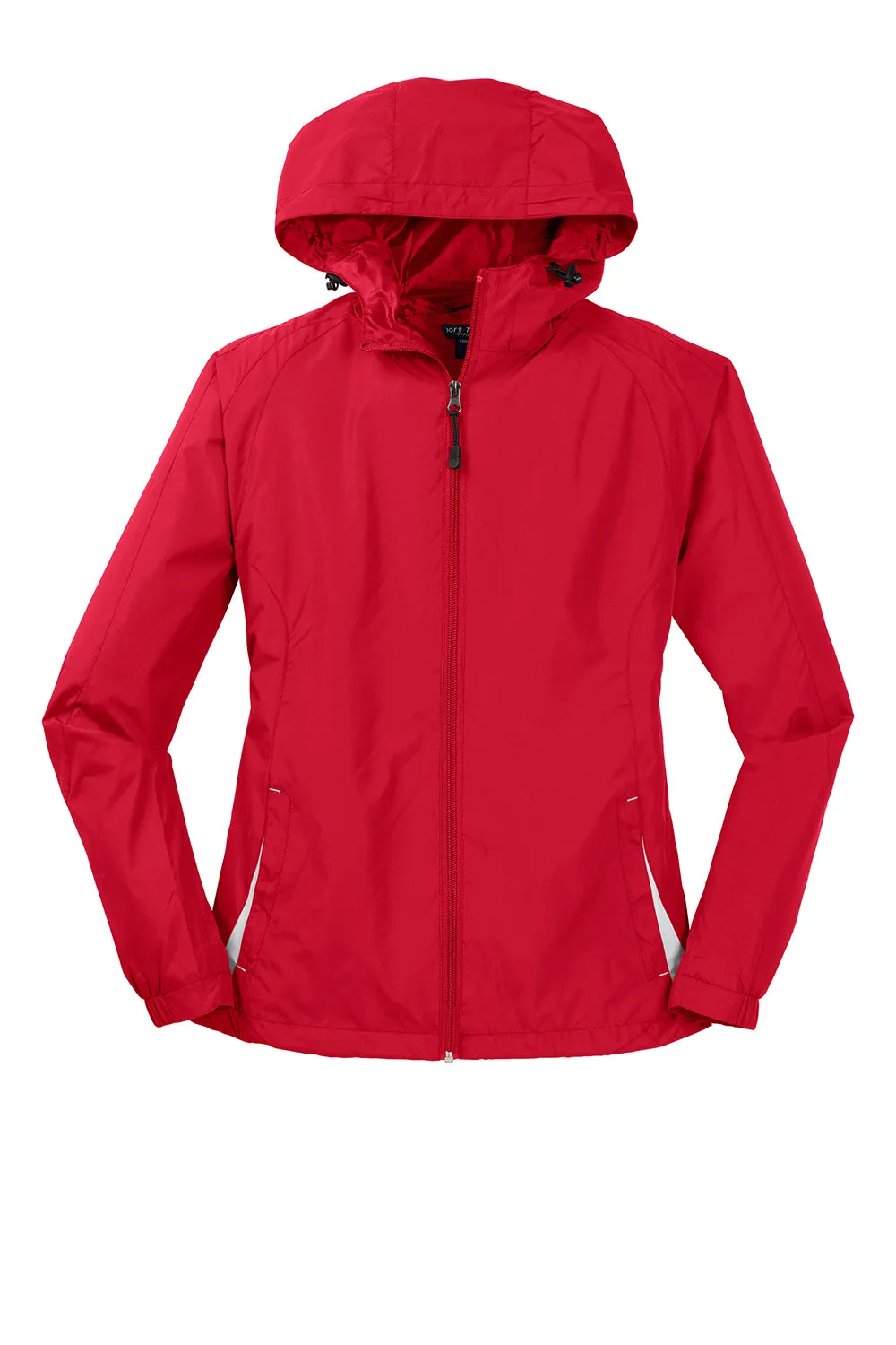 Sport-Tek Womens Water Resistant Full Zip Hooded Jacket - True Red/White