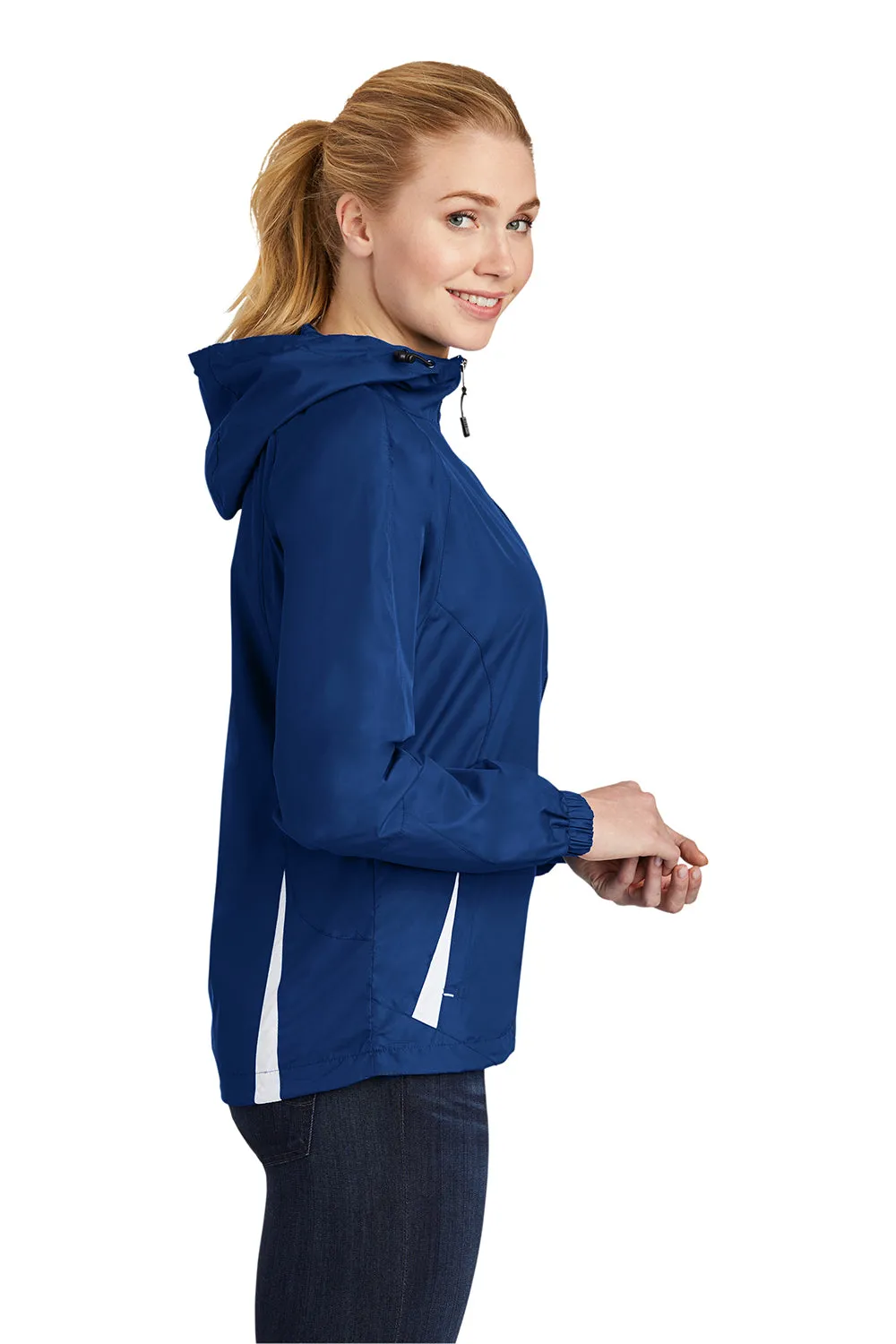 Sport-Tek Womens Water Resistant Full Zip Hooded Jacket - True Royal Blue/White