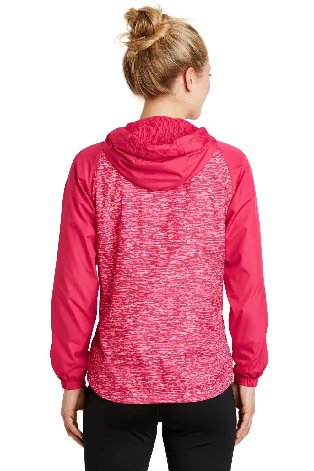 Sport-Tek Womens Wind & Water Resistant Full Zip Hooded Jacket - Heather Raspberry Pink/Raspberry Pink - Closeout Clothing Sport-Tek