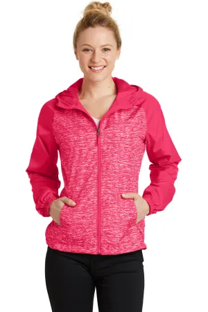 Sport-Tek Womens Wind & Water Resistant Full Zip Hooded Jacket - Heather Raspberry Pink/Raspberry Pink - Closeout Clothing Sport-Tek